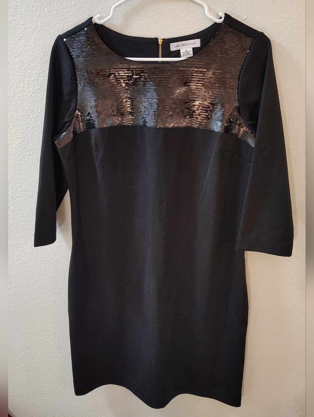 Black Liz Claiborne Dress with Black Sequin Top Panel ~ Size 10 ~Only Worn Once